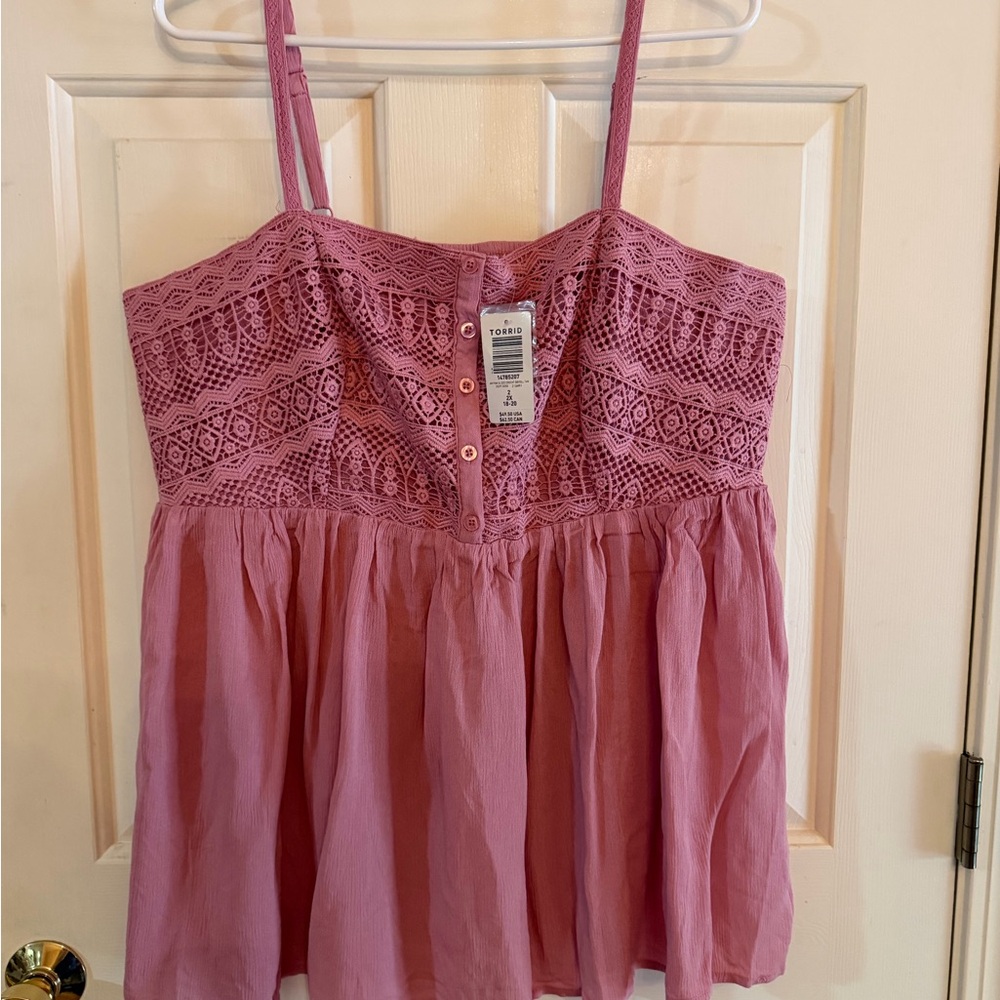 torrid Dusty Rose Lace Bodice Spaghetti Strap Tank